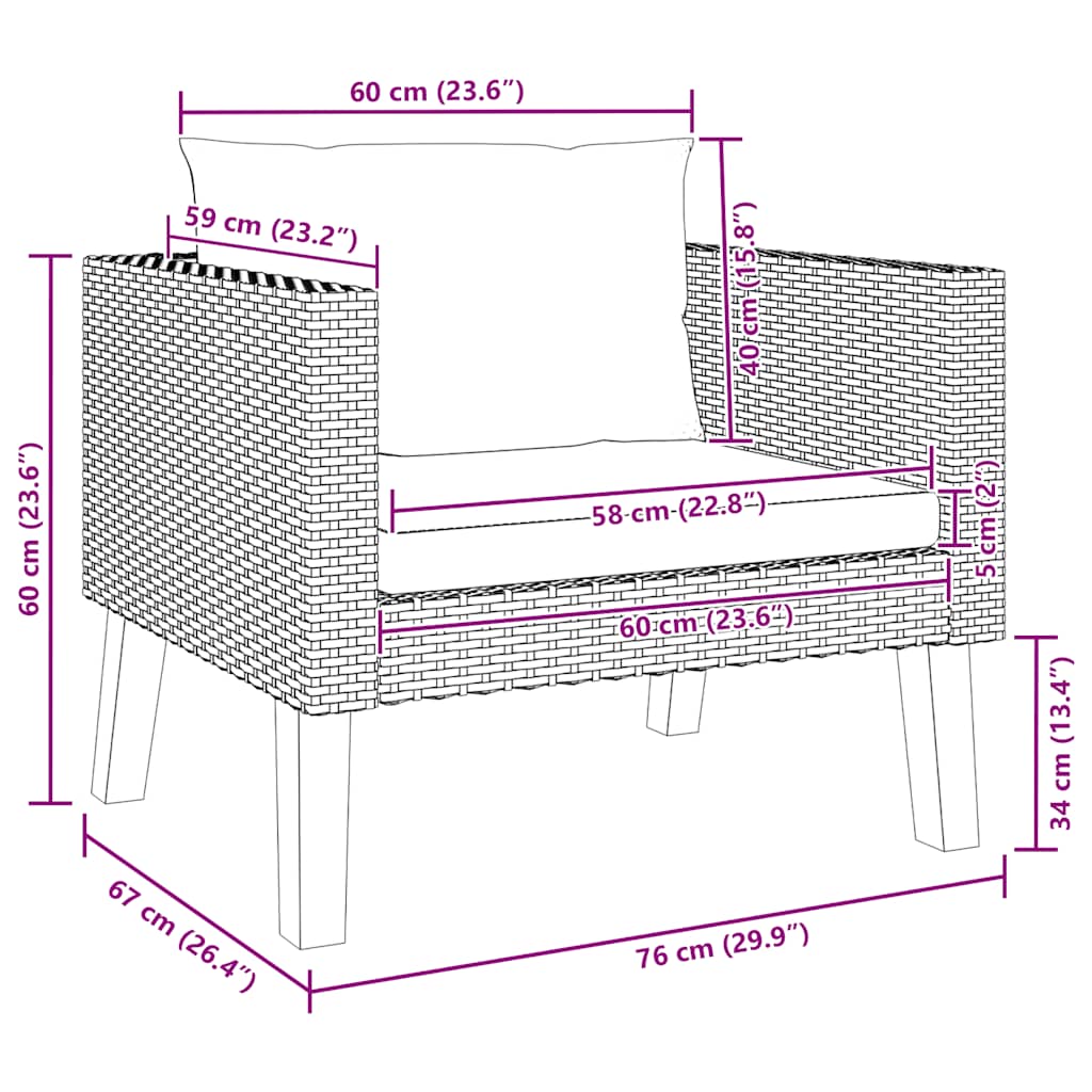 1-Sitzer-Gartensofa mit Auflagen Poly Rattan Beige