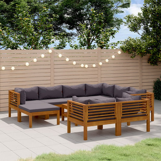 10-tlg. Garten-Lounge-Set mit Auflage Massivholz Akazie