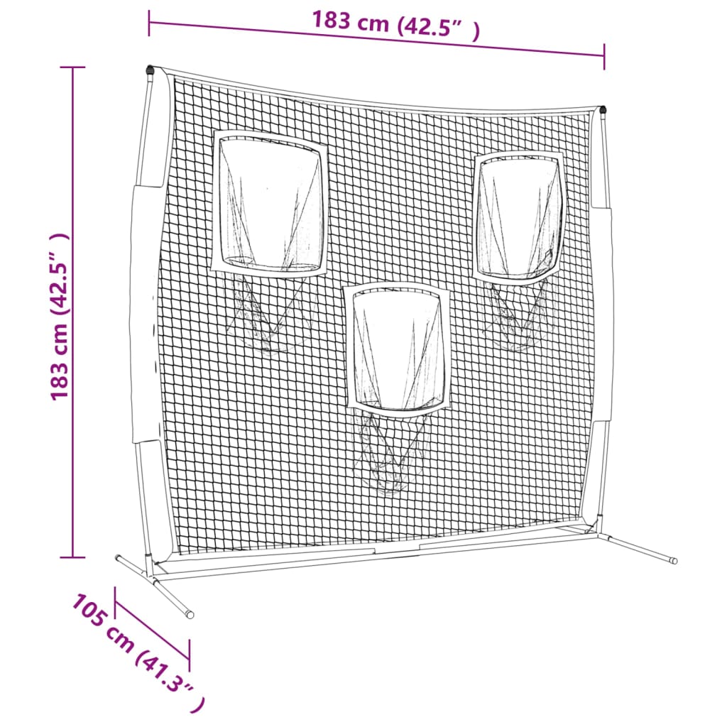 Baseball-Netz Tragbar Schwarz und Rot 183x105x183 cm Polyester