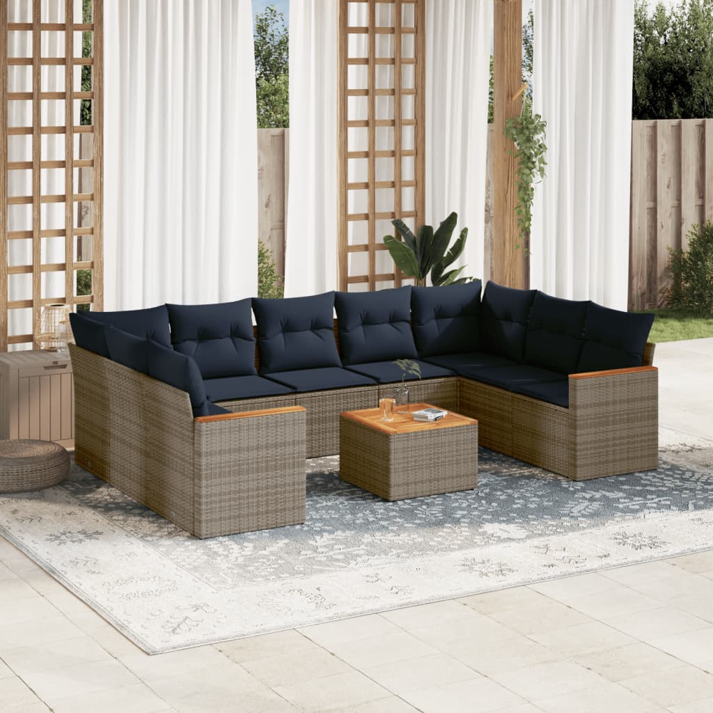 10-teiliges Gartensofa-Set mit Kissen, grau, Polyrattan