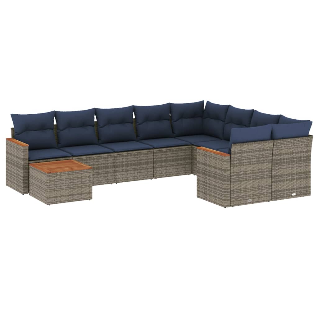 10-teiliges Gartensofa-Set mit Kissen, grau, Polyrattan