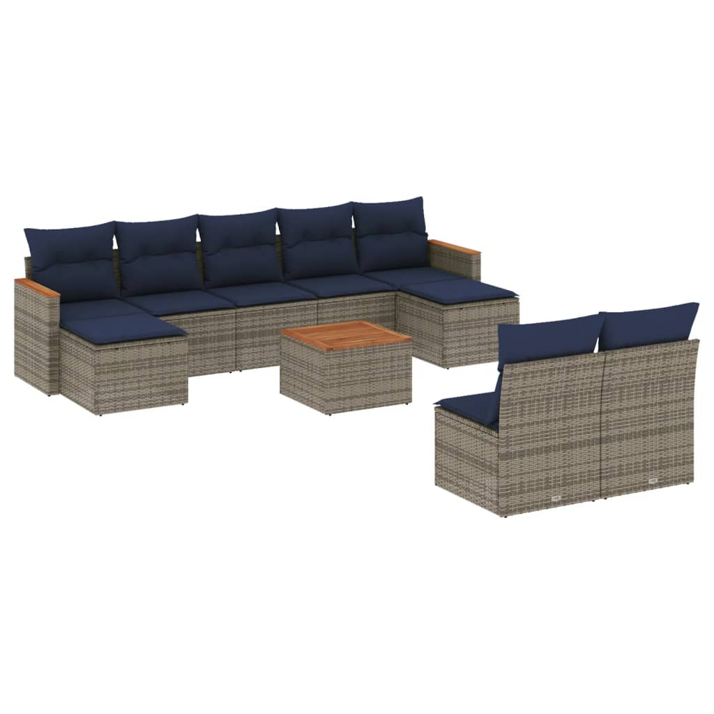 10-teiliges Gartensofa-Set mit Kissen, grau, Polyrattan