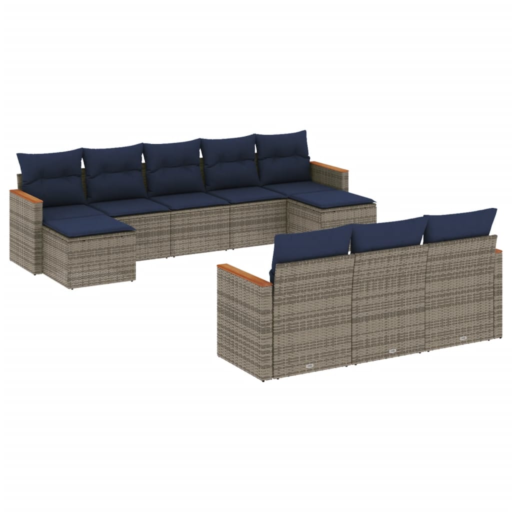 10-teiliges Gartensofa-Set mit Kissen, grau, Polyrattan