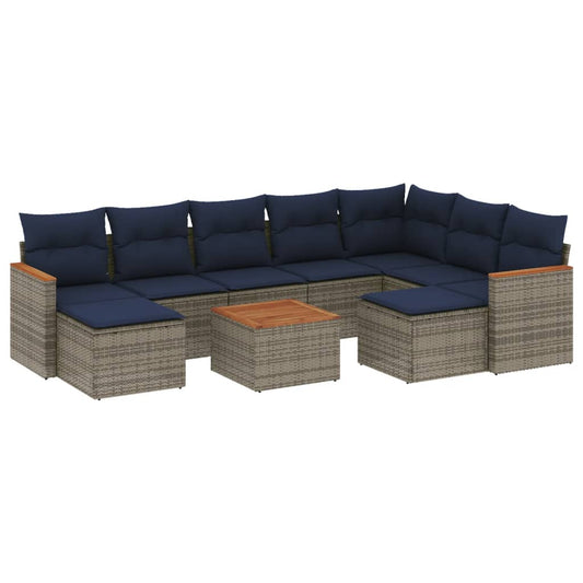 10-teiliges Gartensofa-Set mit Kissen, grau, Polyrattan
