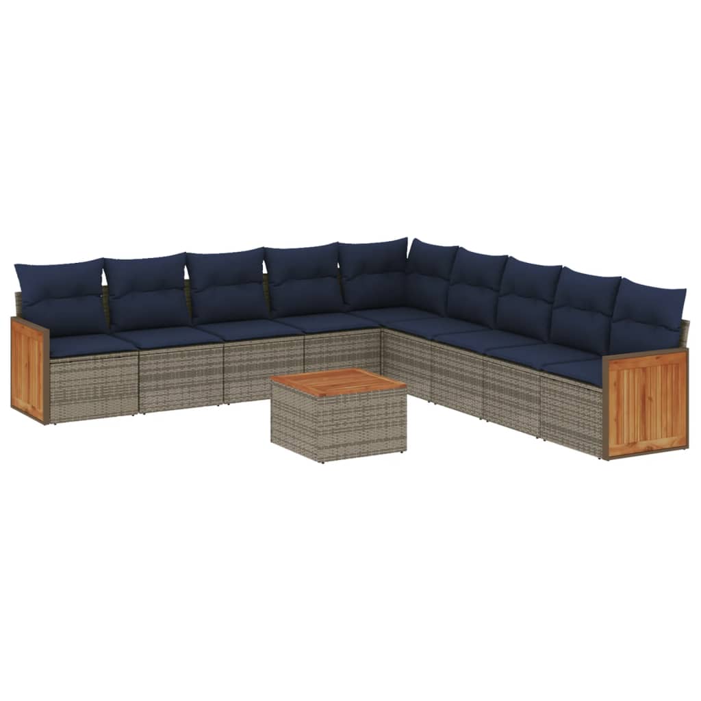 10-teiliges Gartensofa-Set mit Kissen, grau, Polyrattan