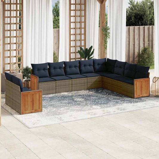 10-teiliges Gartensofa-Set mit Kissen, grau, Polyrattan