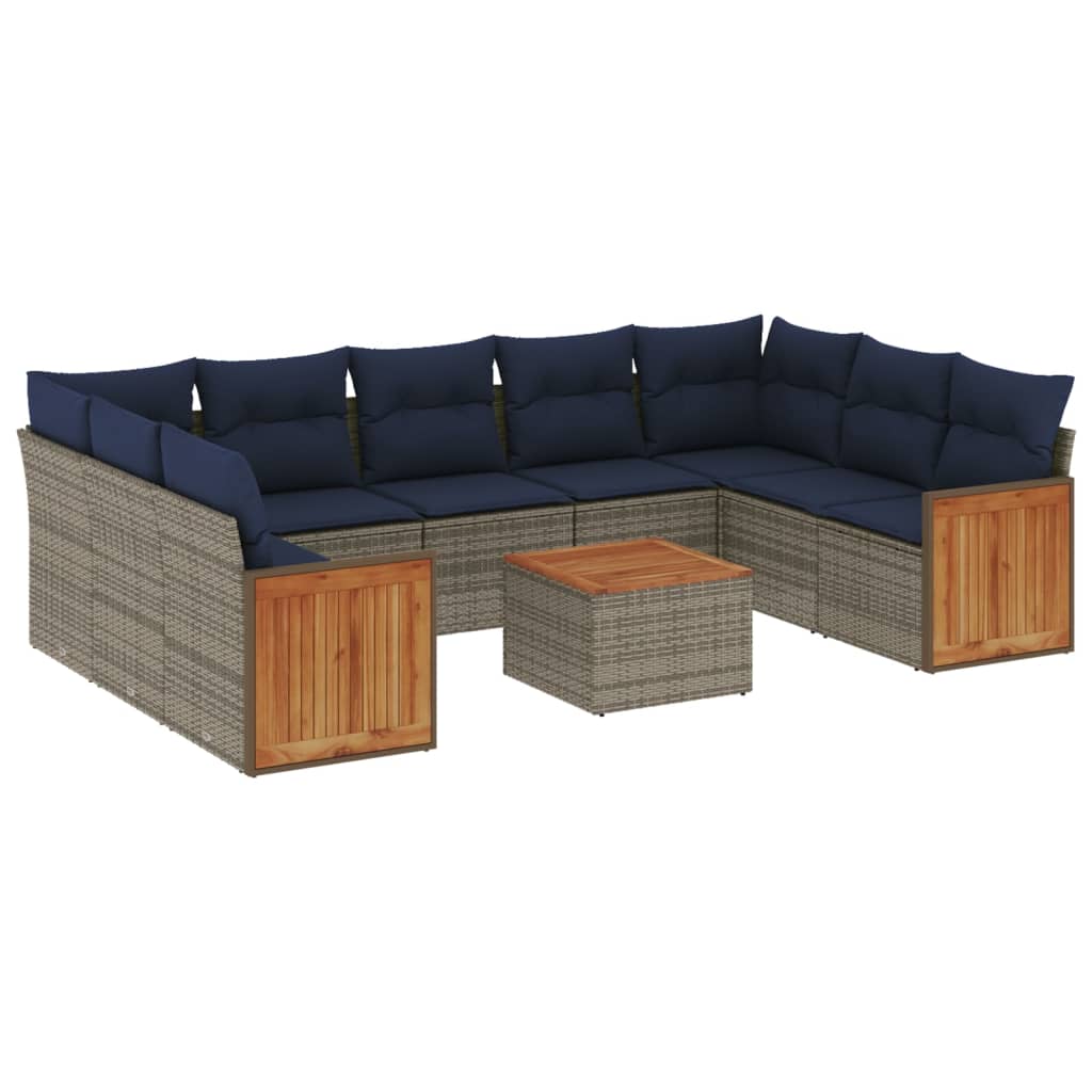 10-teiliges Gartensofa-Set mit Kissen, grau, Polyrattan
