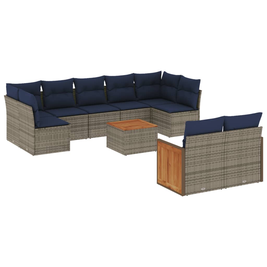 10-teiliges Gartensofa-Set mit Kissen, grau, Polyrattan