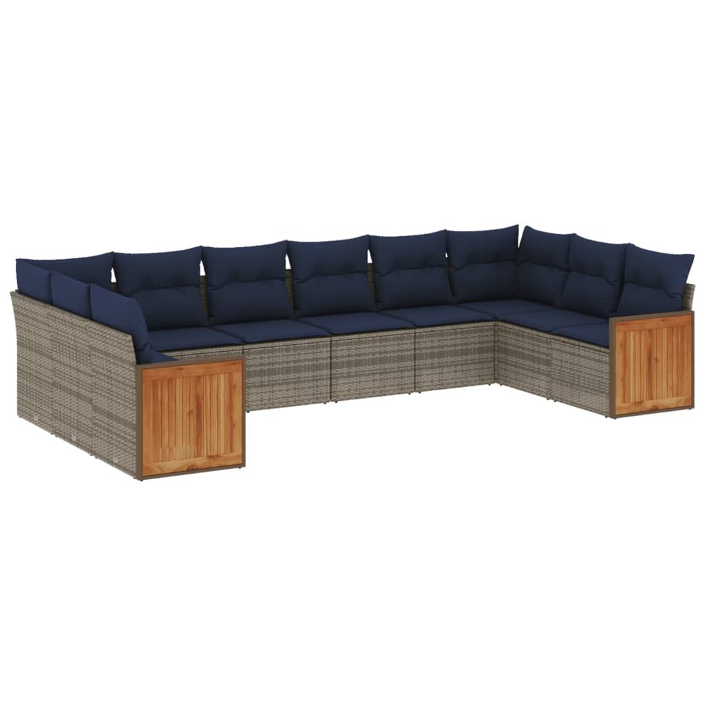 10-teiliges Gartensofa-Set mit Kissen, grau, Polyrattan