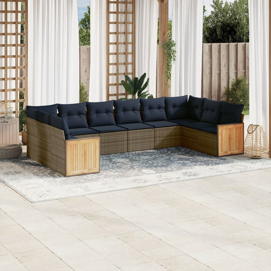 10-teiliges Gartensofa-Set mit Kissen, grau, Polyrattan