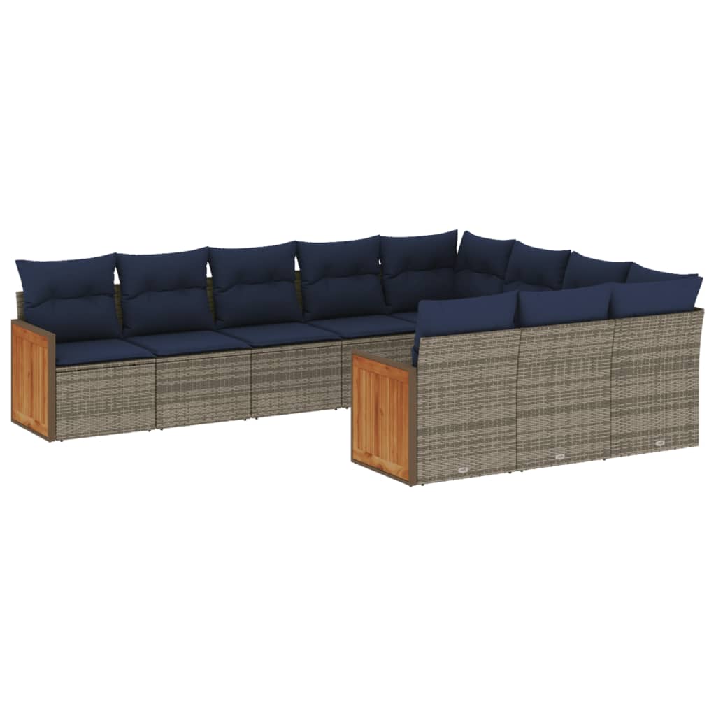 10-teiliges Gartensofa-Set mit Kissen, grau, Polyrattan