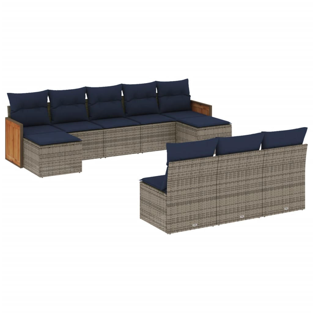 10-teiliges Gartensofa-Set mit Kissen, grau, Polyrattan