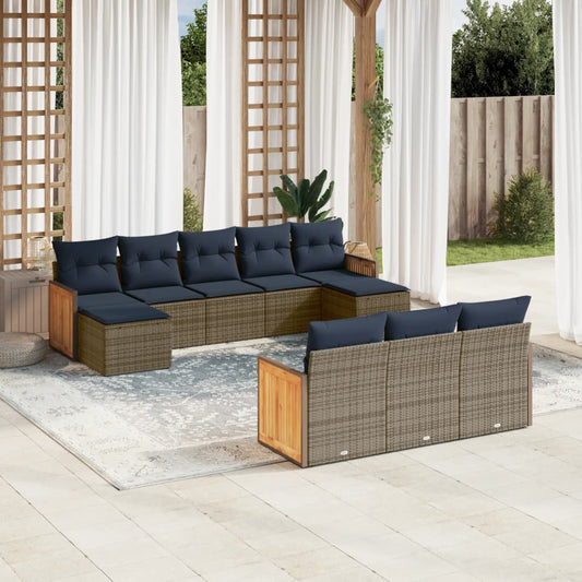 10-teiliges Gartensofa-Set mit Kissen, grau, Polyrattan