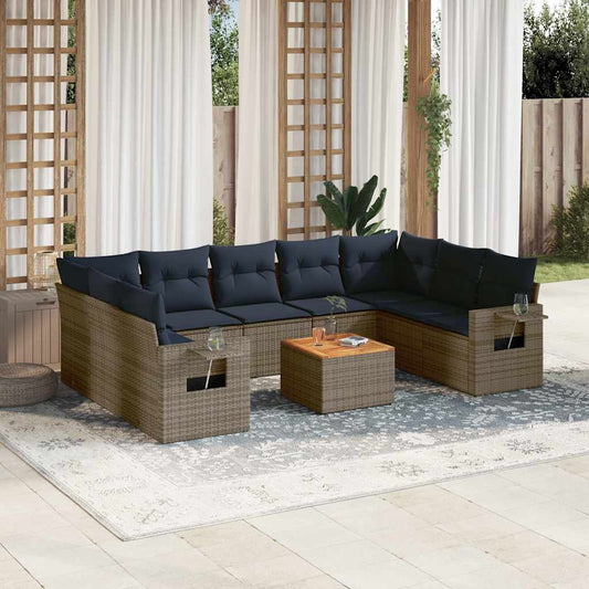 10-teiliges Gartensofa-Set mit Kissen, grau, Polyrattan