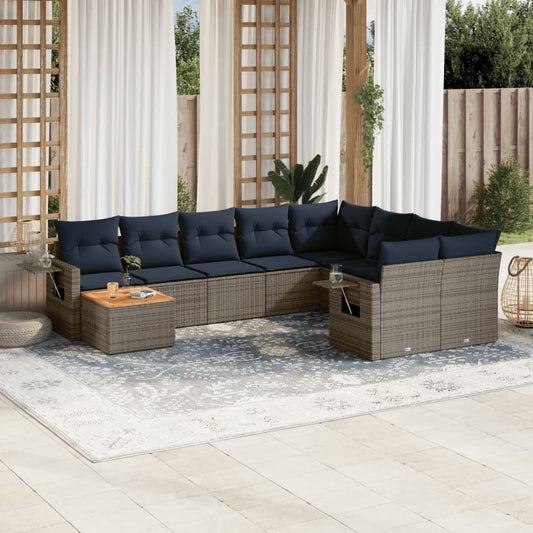 10-teiliges Gartensofa-Set mit Kissen, grau, Polyrattan