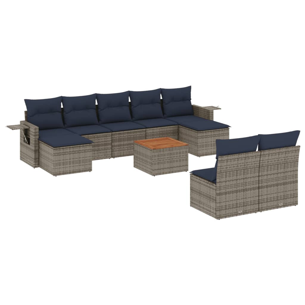 10-teiliges Gartensofa-Set mit Kissen, grau, Polyrattan