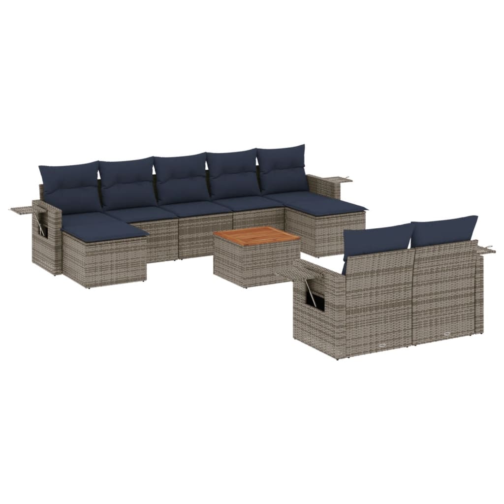 10-teiliges Gartensofa-Set mit Kissen, grau, Polyrattan