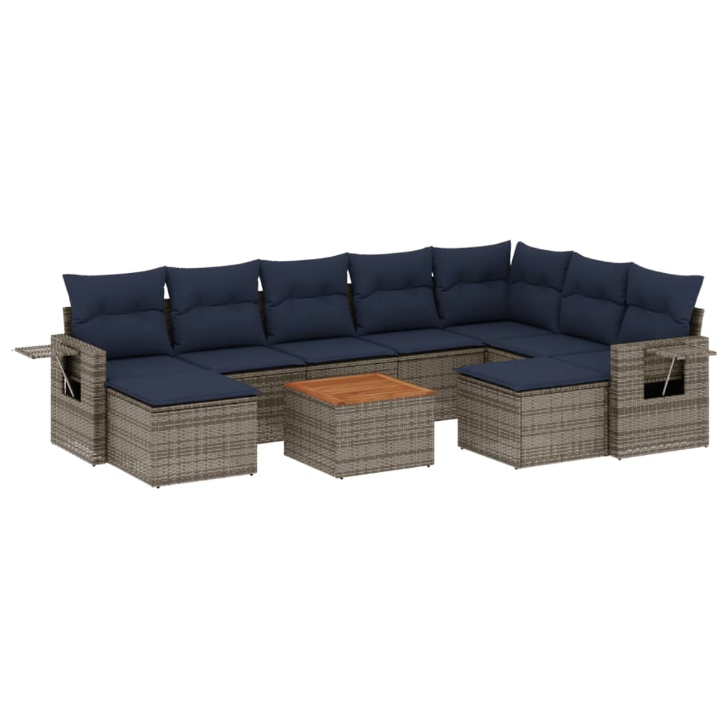 10-teiliges Gartensofa-Set mit Kissen, grau, Polyrattan