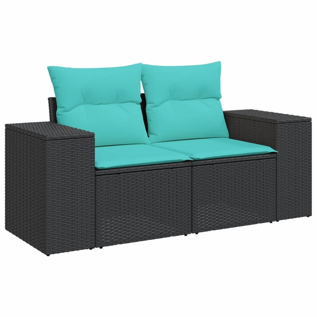 10-teiliges Gartensofa-Set mit Kissen, schwarzes Polyrattan
