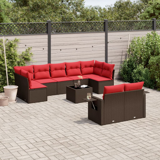 10-teiliges Gartensofa-Set mit Kissen, braun, Polyrattan