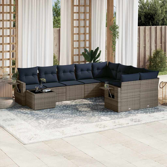 10-teiliges Gartensofa-Set mit Kissen, grau, Polyrattan