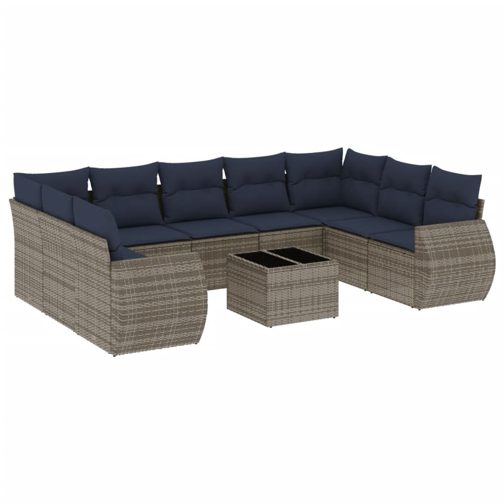 10-teiliges Gartensofa-Set mit Kissen, grau, Polyrattan