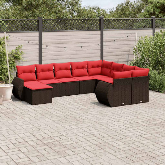 10-teiliges Gartensofa-Set mit Kissen, braun, Polyrattan