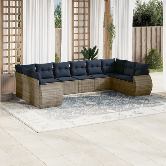 10-teiliges Gartensofa-Set mit Kissen, grau, Polyrattan