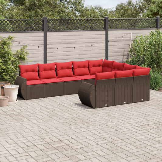 10-teiliges Gartensofa-Set mit Kissen, braun, Polyrattan