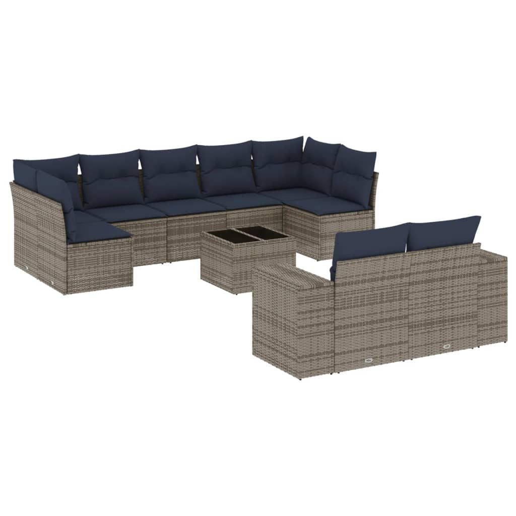 10-teiliges Gartensofa-Set mit Kissen, grau, Polyrattan