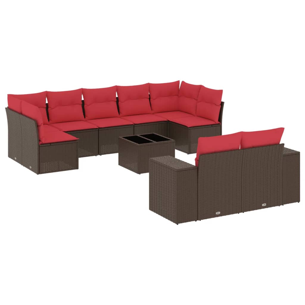 10-teiliges Gartensofa-Set mit Kissen, braun, Polyrattan