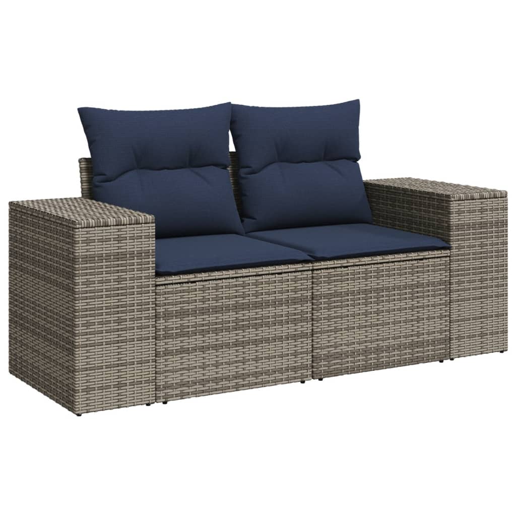 10-teiliges Gartensofa-Set mit Kissen, grau, Polyrattan