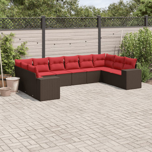 10-teiliges Gartensofa-Set mit Kissen, braun, Polyrattan