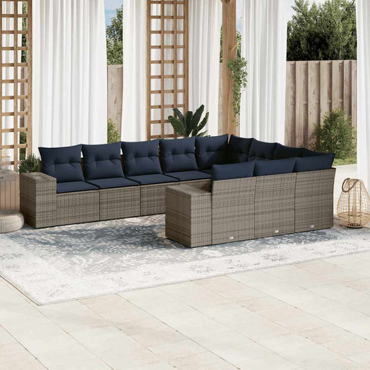 10-teiliges Gartensofa-Set mit Kissen, grau, Polyrattan
