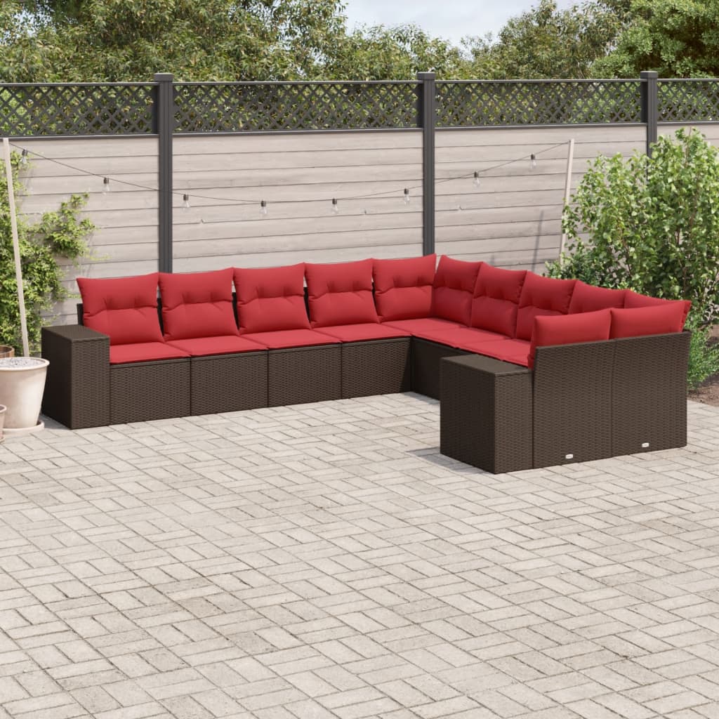 10-teiliges Gartensofa-Set mit Kissen, braun, Polyrattan