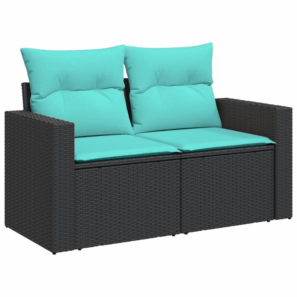 10-teiliges Gartensofa-Set mit Kissen, schwarzes Polyrattan