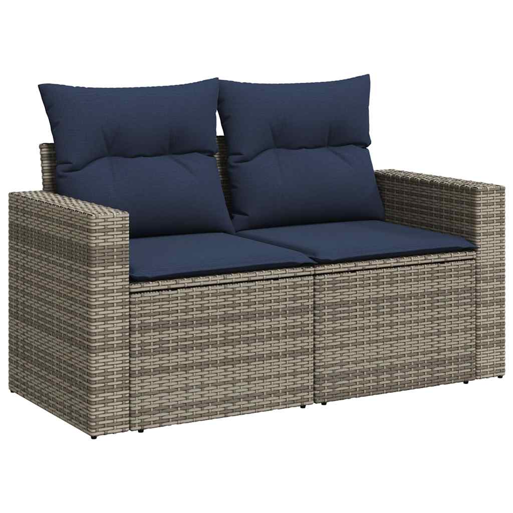 10-teiliges Gartensofa-Set mit Kissen, grau, Polyrattan