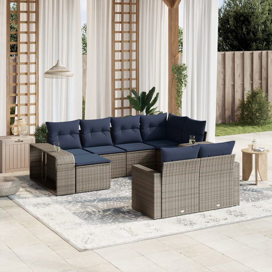 10-teiliges Gartensofa-Set mit Kissen, grau, Polyrattan