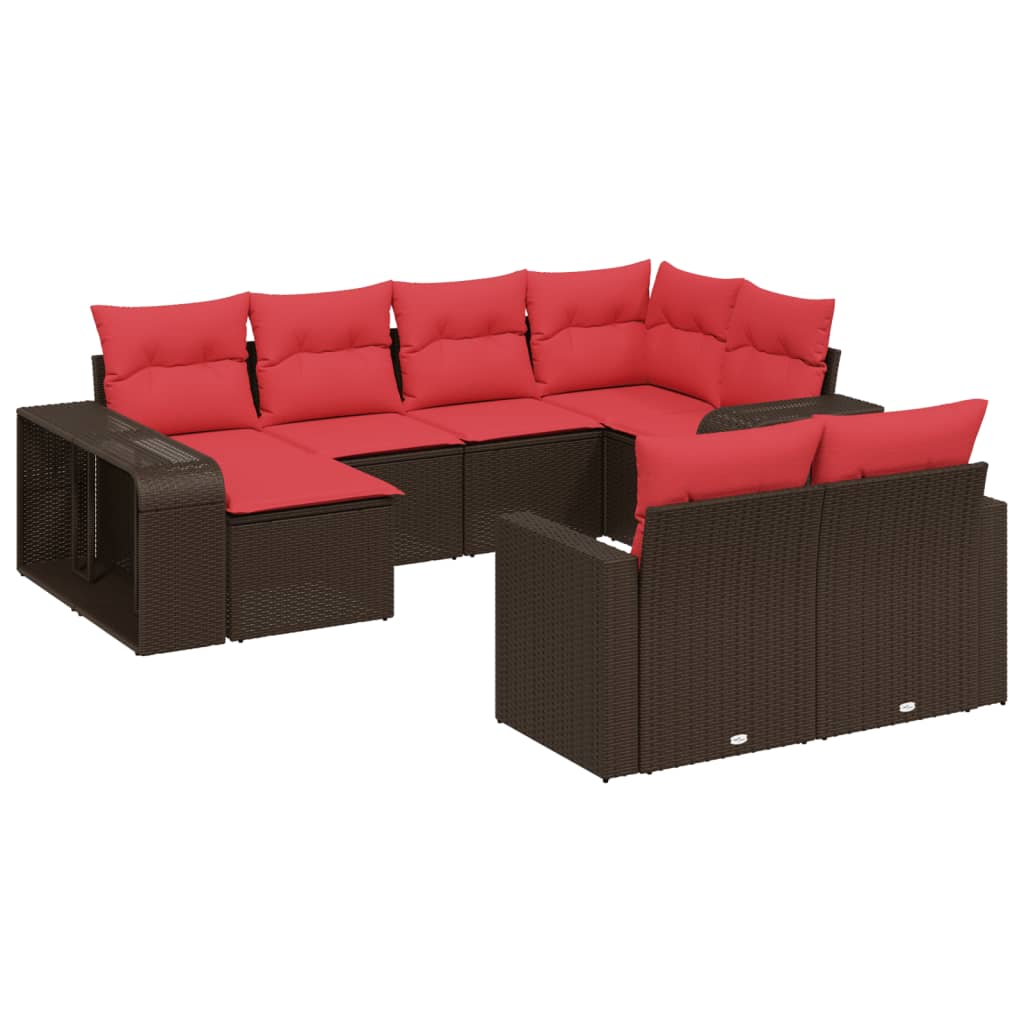 10-teiliges Gartensofa-Set mit Kissen, braun, Polyrattan