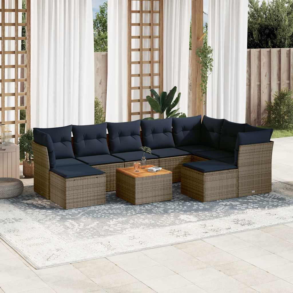 10-teiliges Gartensofa-Set mit Kissen, grau, Polyrattan