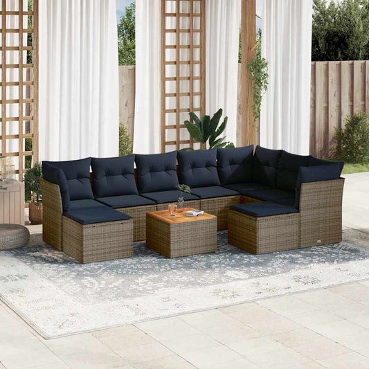 10-teiliges Gartensofa-Set mit Kissen, grau, Polyrattan