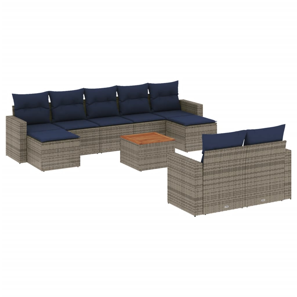 10-teiliges Gartensofa-Set mit Kissen, grau, Polyrattan