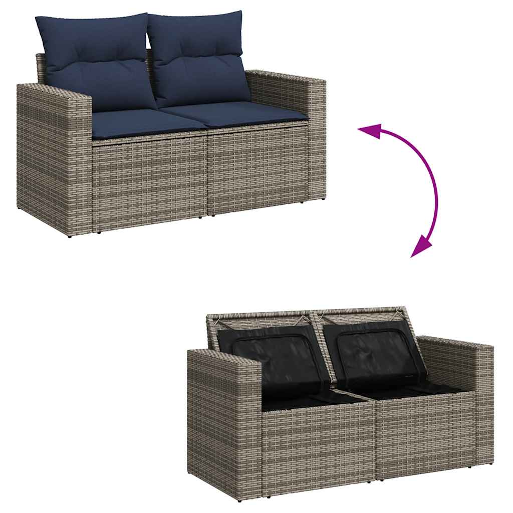 10-teiliges Gartensofa-Set mit Kissen, grau, Polyrattan