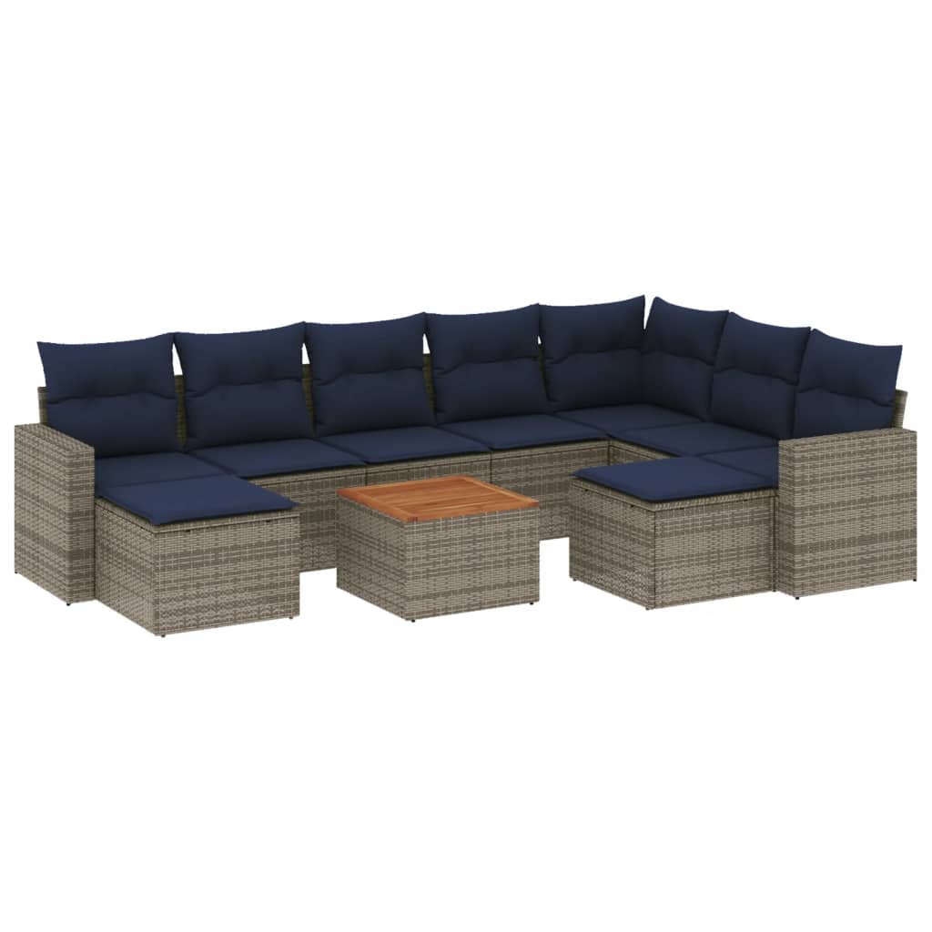 10-teiliges Gartensofa-Set mit Kissen, grau, Polyrattan