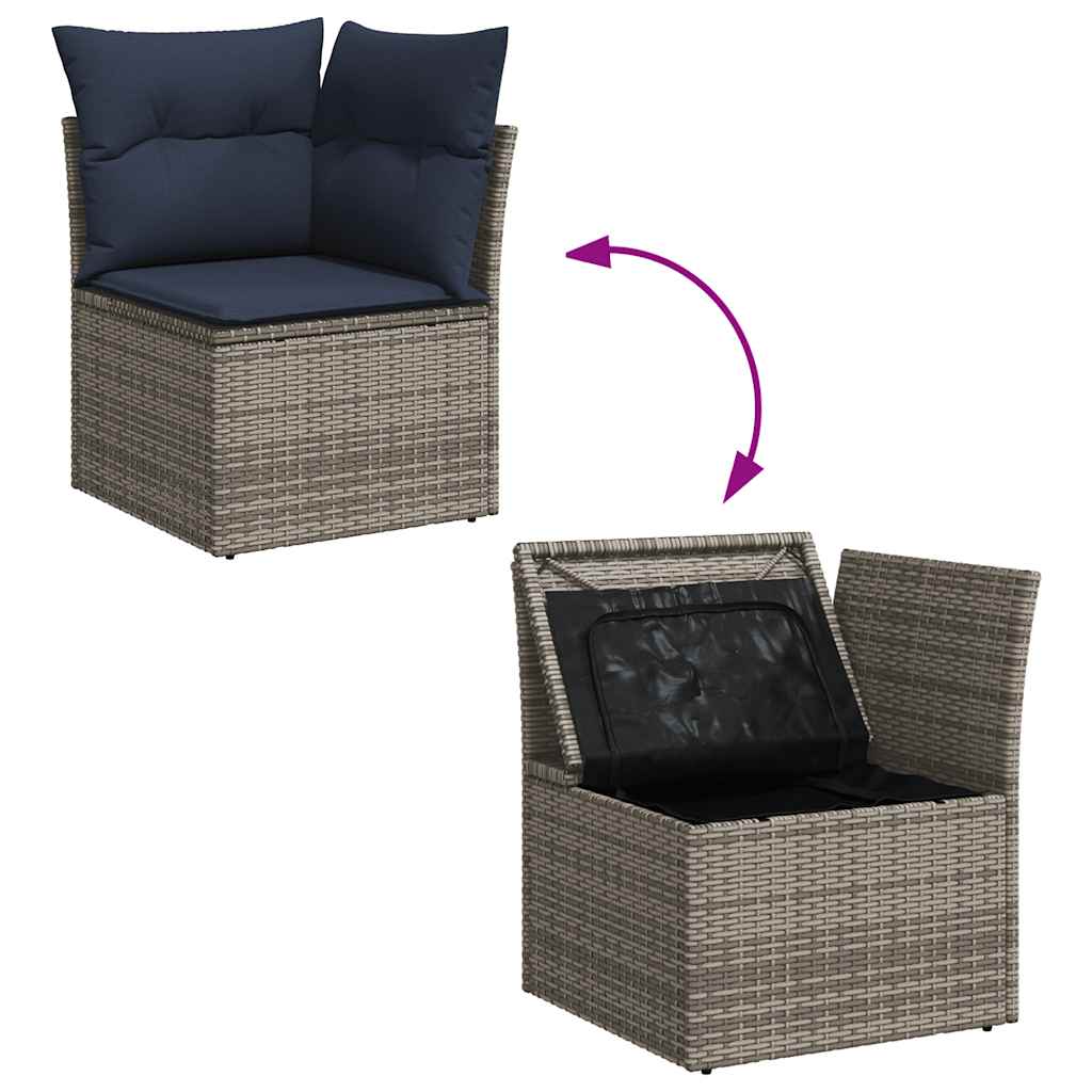 10-teiliges Gartensofa-Set mit Kissen, grau, Polyrattan