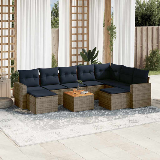 10-teiliges Gartensofa-Set mit Kissen, grau, Polyrattan