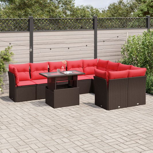 10-teiliges Gartensofa-Set mit Kissen, braun, Polyrattan
