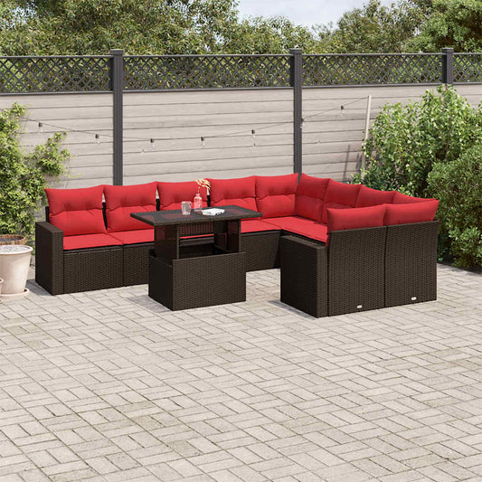 10-teiliges Gartensofa-Set mit Kissen, braun, Polyrattan