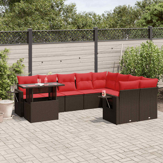 10-teiliges Gartensofa-Set mit Kissen, braun, Polyrattan