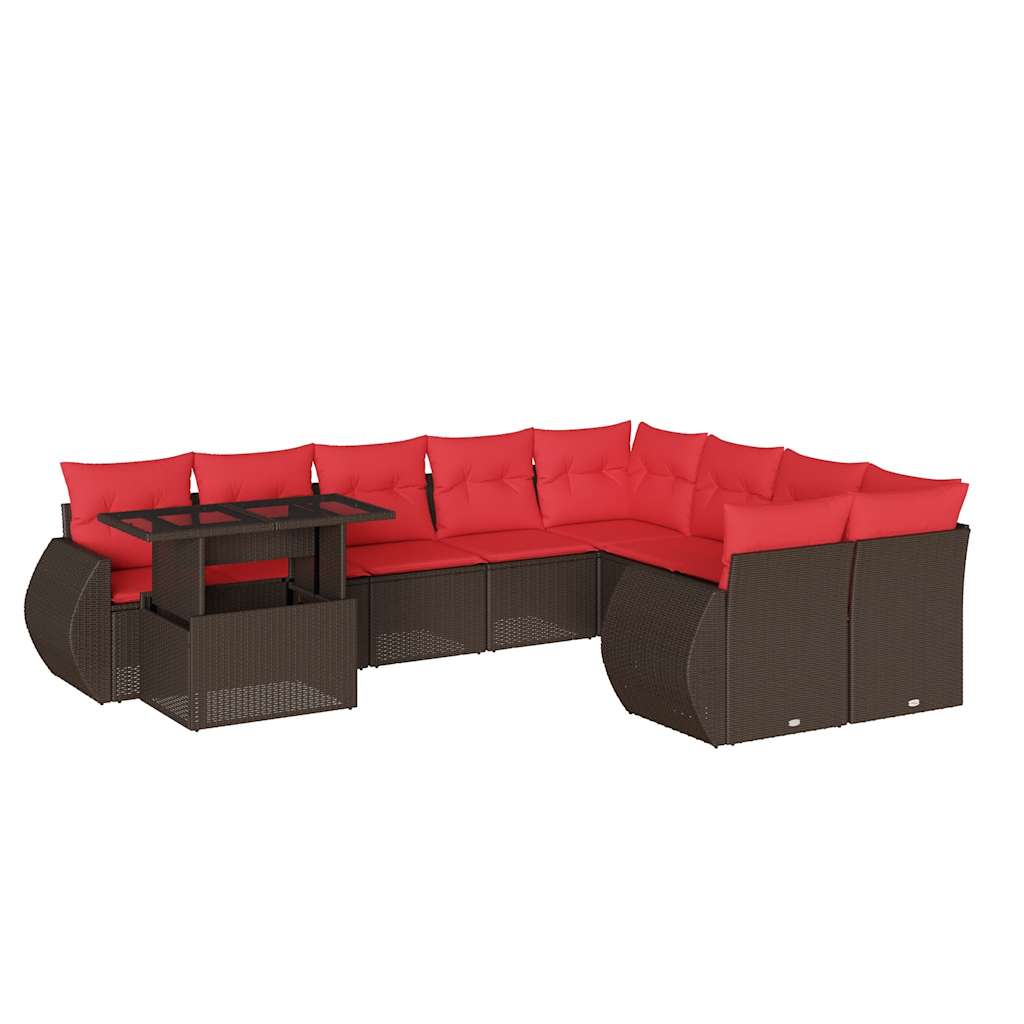 10-teiliges Gartensofa-Set mit Kissen, braun, Polyrattan